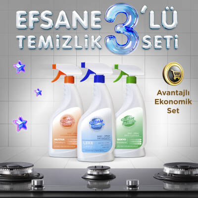 Clean Plus Efsane 3'lü Temizlik Seti Mutfak Temizleyici, Leke Çıkarıcı Ve Banyo Temizleyici - 1