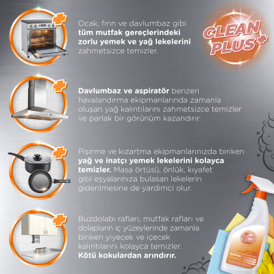 Clean Plus+ Yağ ve Kir Çözücü Ultra Güçlü Mutfak Temizleyici 750 ml - 9